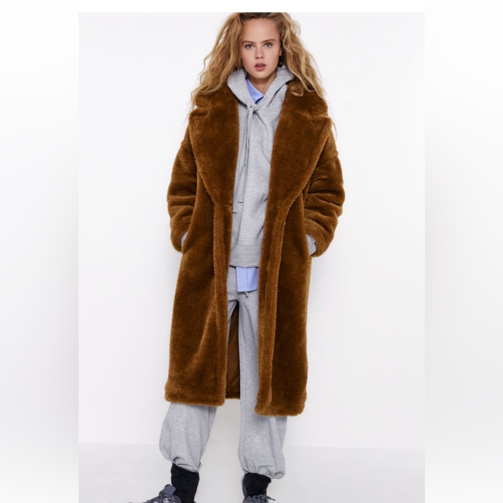 Zara Faux Fur Trim Coat Blogger Favorite Size XS